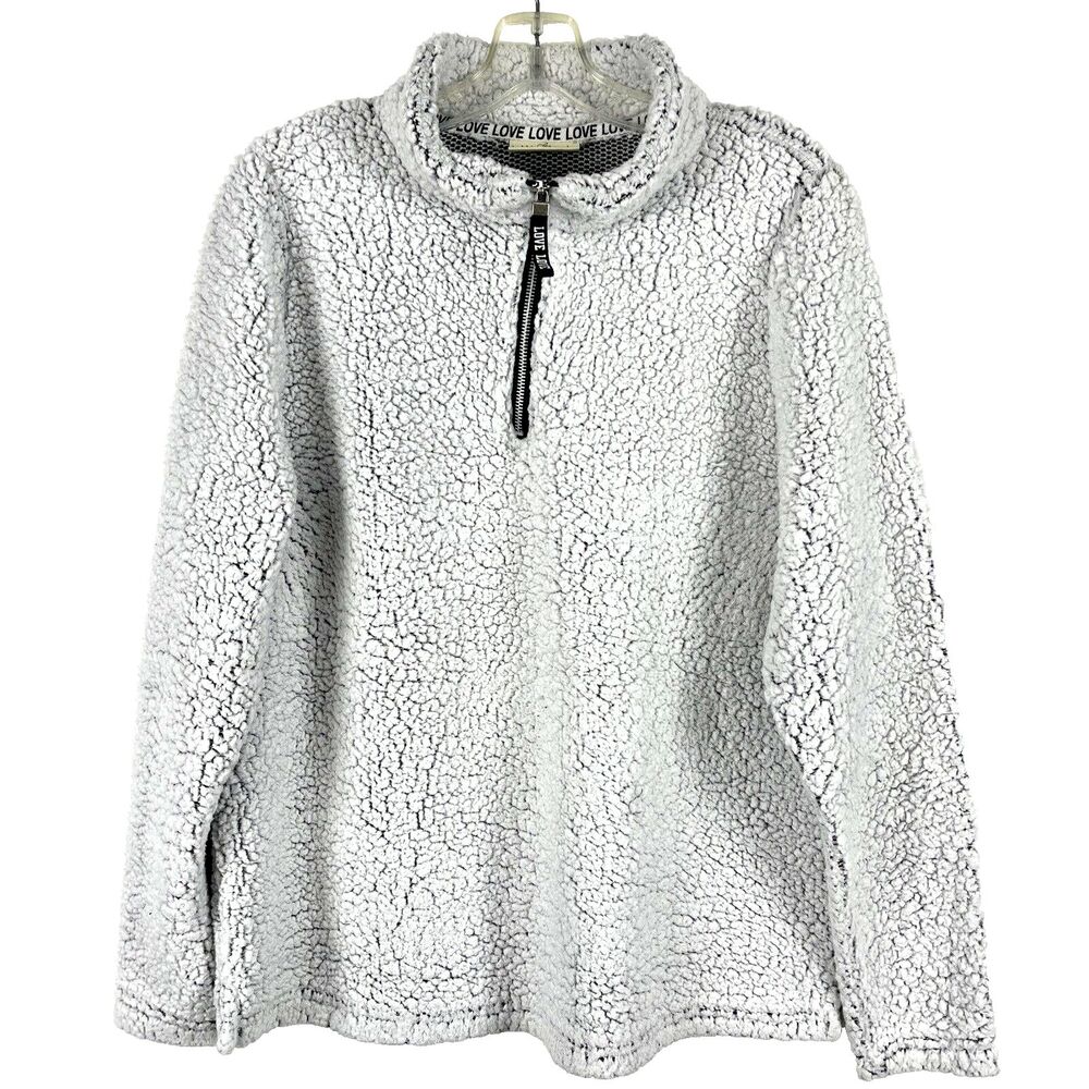 Bobbie Brooks Sherpa Fleece Pullover Zip Lightweight White Streetwear Womens LG